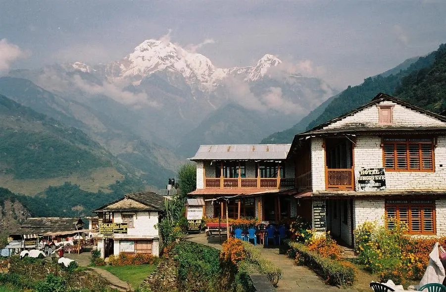 A small traditional Nepalese village and tea house