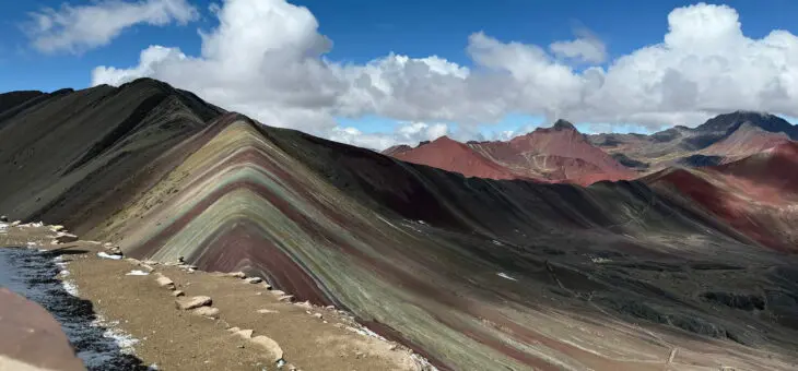 Rainbow Mountain in Peru with layers of various colours, due to the mineral composition.