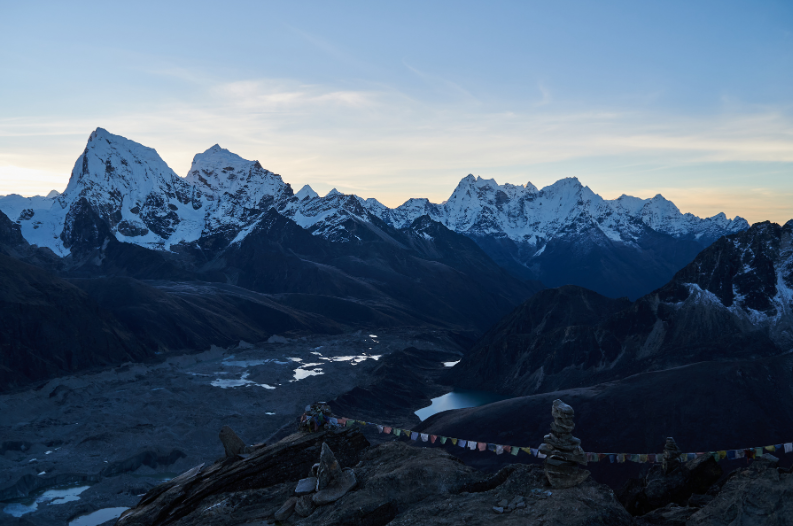 Gokyo Ri peak in Nepal, an optional Peak on the Three Passes Trek, at sunset