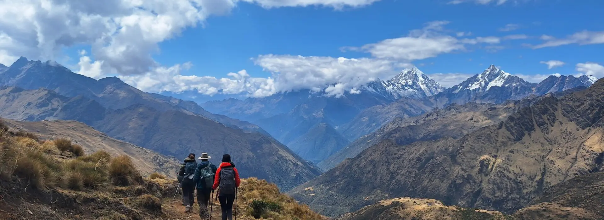 Trekkers hiking through the Peruvian Andes