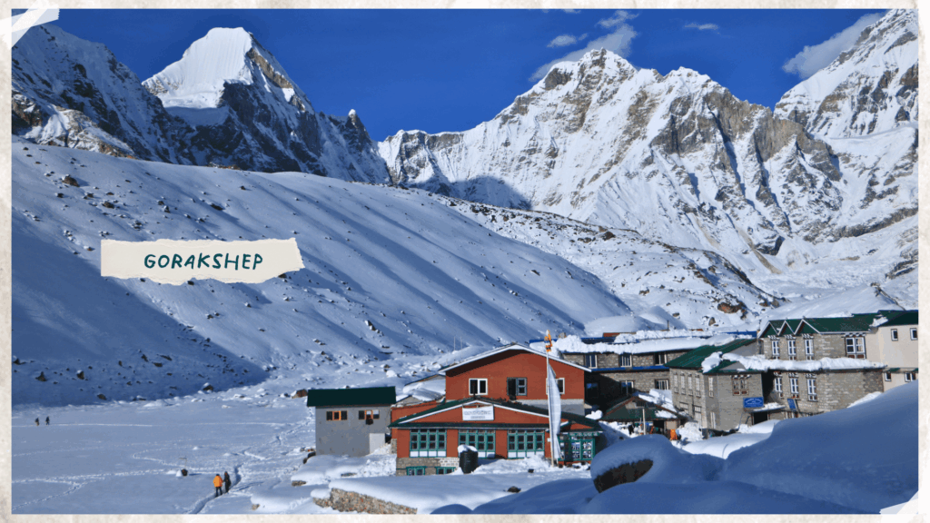 The village of Gorakshep covered in heavy snow, Nepal