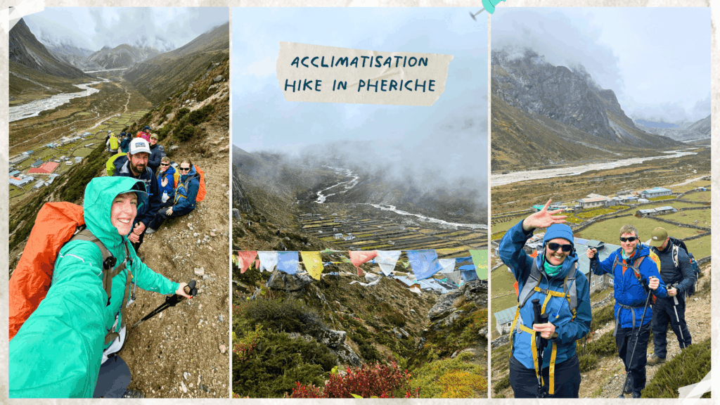 Trekkers hiking in Pheriche, Nepal to acclimatise before Everest Base Camp