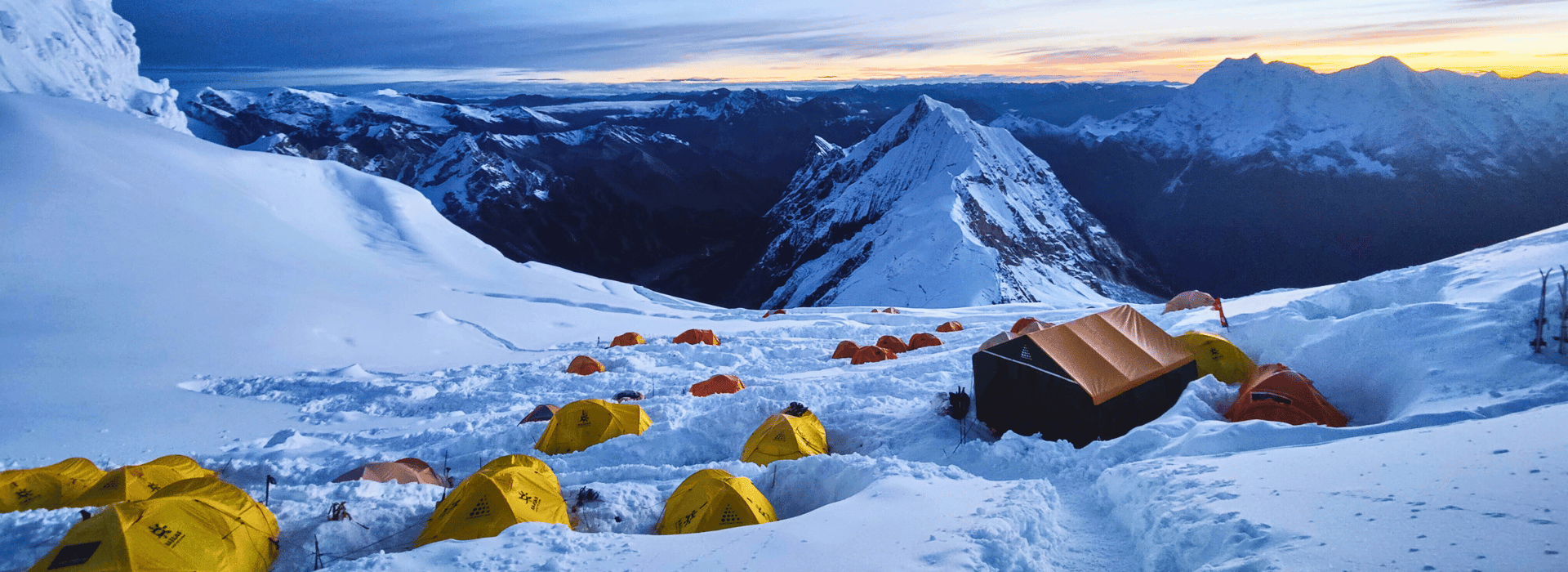 High camp in snow on Manaslu