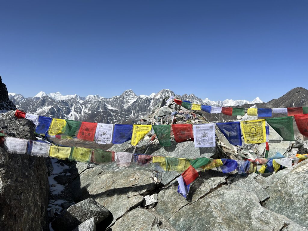 Colourful flags on Renjo La Pass, Nepal