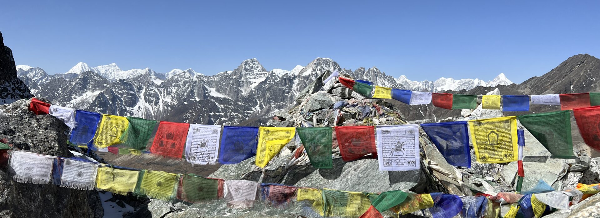 Colourful flags on Renjo La Pass, Nepal