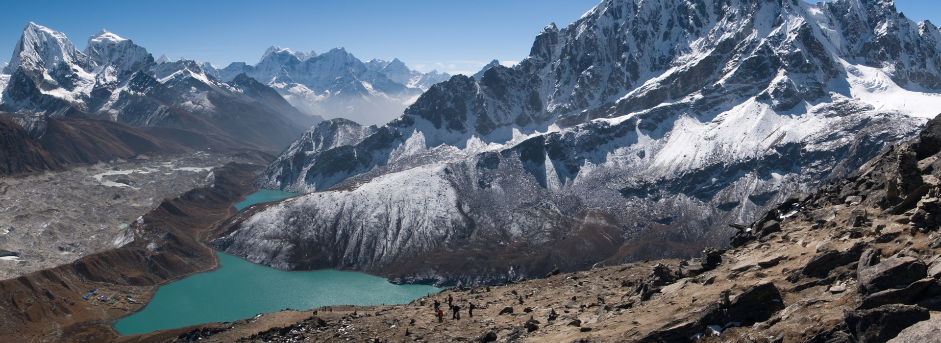 View of turquoise Gokyo Lakes and mountains in Nepal
