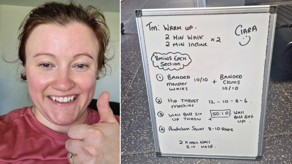 Ciara from Earth's Edge showing off her personal training plan as she prepares to climb Kilimanjaro
