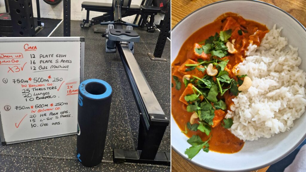 Images of Ciara's personal training gym plan and some of her healthy dinners as she trains to climb Kilimanjaro