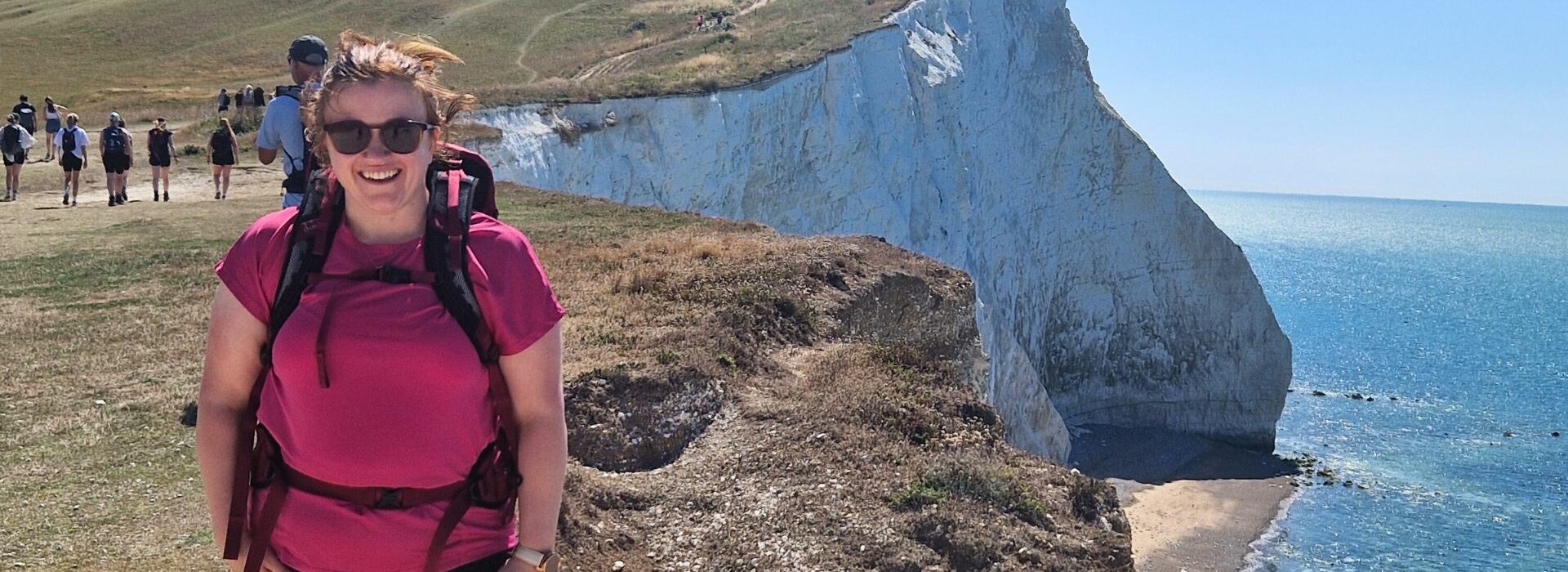 Ciara from Earth's Edge on a training hike along the Sussex coast in preparation for her Kilimanjaro climb