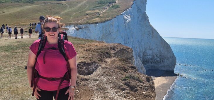 Ciara from Earth's Edge on a training hike along the Sussex coast in preparation for her Kilimanjaro climb