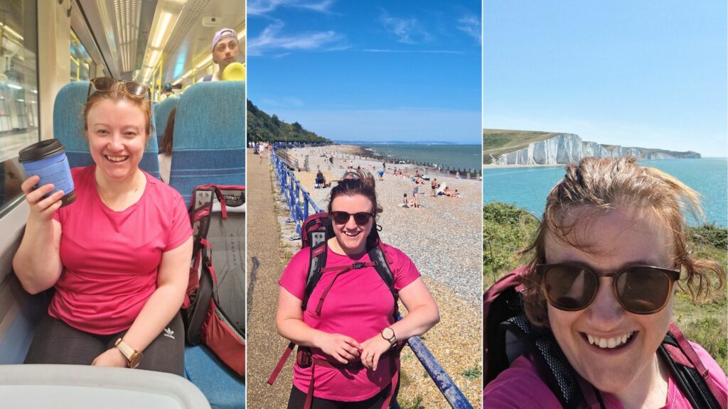 Ciara from Earth's Edge training on her holiday on the sunny Sussex coast by hiking as she prepares to climb Kilimanjaro